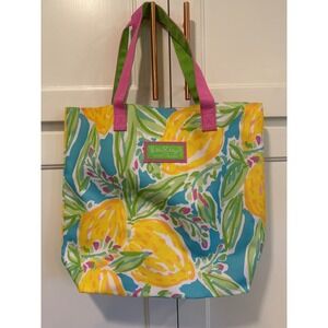 Lilly Pulitzer for Estee Lauder Lemon Print Tote Bag summer beach pink yellow